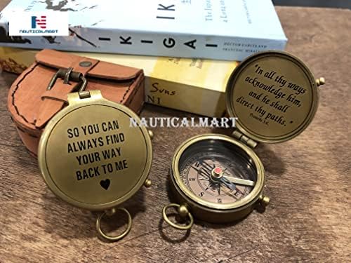 NauticalMart kako biste uvijek mogli pronaći svoj put kućni mesingani kompas s poznatim citatom pisma ugraviran kožnim futrolom za, godišnjicu, voljene osobe, sina, oca, ljubavi, partneru, supružnika, zaručnika
