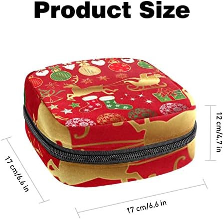 Vreća za sanitarnu salvetu, torba za patentne salvete za teen Girls Women, prenosive menstrualne tampone sakupljaju torbe crvene božićne grafičke elemente