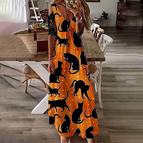 Ženska cvjetna maxi haljina hladna ramena 2022 Halloween Maxi haljine Juniori V izrez čipke patchwork duge