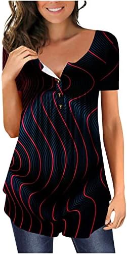 Camiseta Manga Corta Botones Abiertos Blusas Túnica Cuello Redondo Para Mujer Camiseta Holgada Plisada