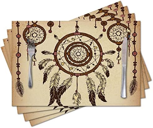 Acozuhse Placemats set od 4 za trpezarijski stol Tribalni filerski plemenski etnički perje pravokutnika 12x18 inčni pamučni posteljina placemat, perilica za pranje mat za ukrašavanje kuhinje