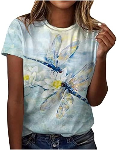 Majica bluza za tinejdžerske djevojke s kratkim rukavom pamuk pogranik grafički vrat grafički labavi fit opušteni fit lounge top ij