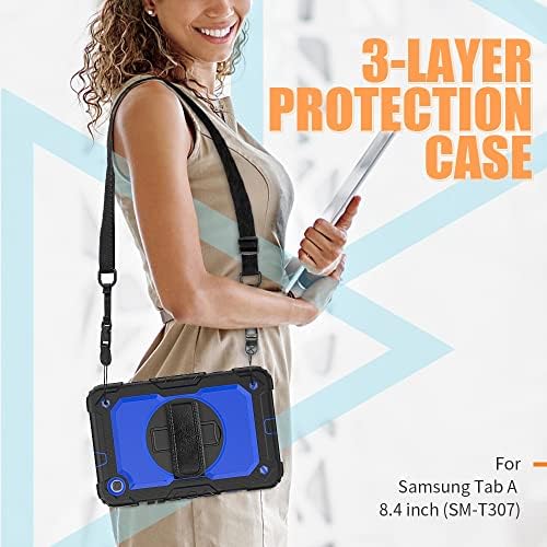 Zaštitna futrola za tablet kompatibilna s Samsung Galaxy karticom A 8.4 SM-T307 / T307U 2020 Teška otporna na TPU, zaštitni poklopac W Zaslonski zaštitnik 360 okretni stickstand + ručni remen + Kartica za ruke + kartica