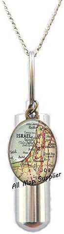 AllMappplier modna kremacija urna ogrlica, Izrael Mapa Urn, Izrael urn, Izrael Karta Nakit, Izrael Karta Kremacija Urn ogrlica, A0297