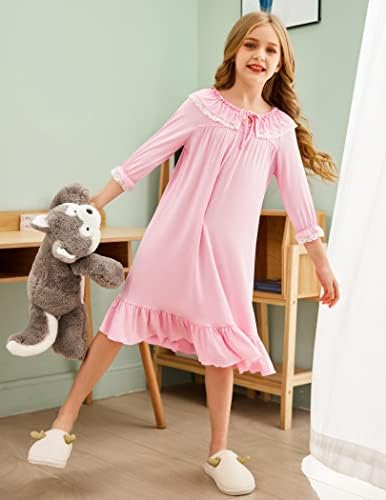 Ekouaer ženske spavaćice kratke / duge rukave odjeća za spavanje udobna princeza sleep Shirt za djecu cvjetna pidžama haljina 3-13 godina