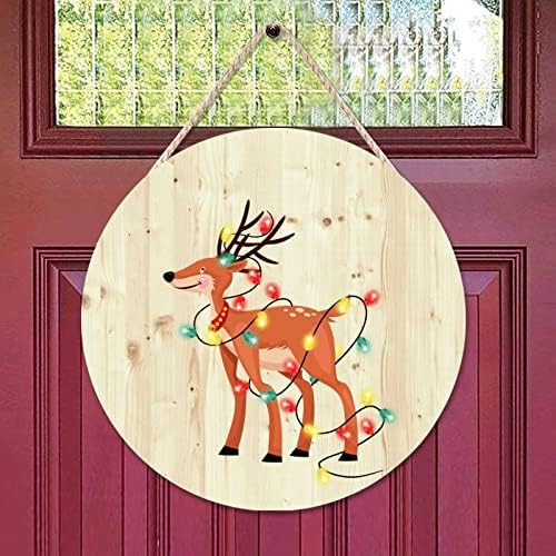 Cheyan 16x16 inča Životinje i lampica za jelena vrata za vrata za vrata Formarsko kućište Dekor okrugli drveni znak Rustikalni vješalica za vrata Kućni ukras