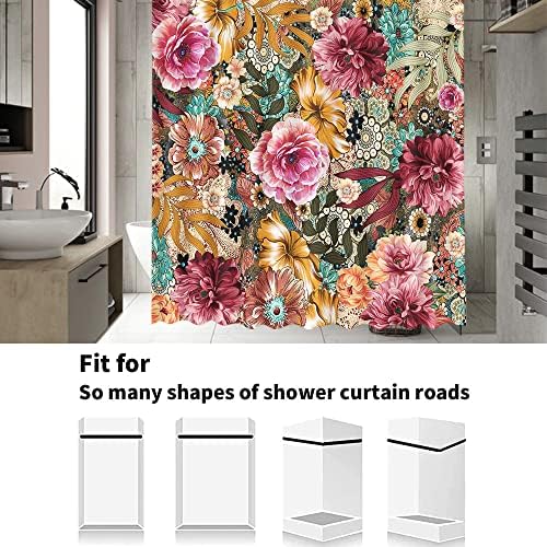Aibiin 72x72 inčni Boho cvjetni tuš za tuširanje, jedinstvena boemska cvjetna retro set za kupaonicu, svijetlo tkanine cvjetovi zastori za zastori ukrasno vodootporno pranje tkanine za tuširanje sa 12 kuka