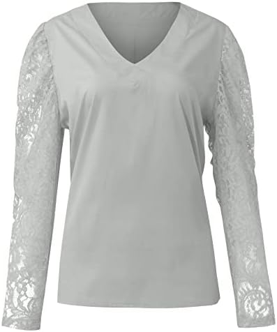 Seksi bluze za žene, padaju duboke V vratne košulje Casual čipkaste obloge obične majice trendi duge rukave tanke tunike