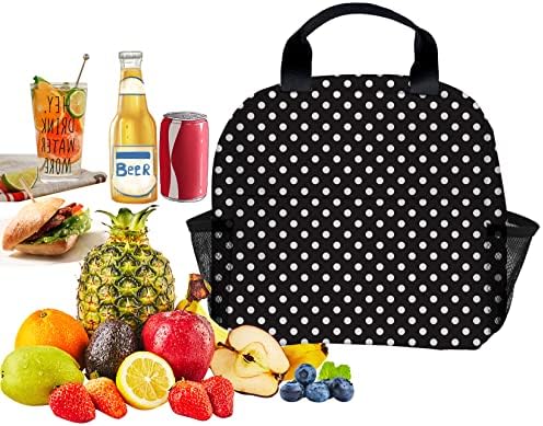 ARTYYBBG Polka Dot Crna višekratna torba za ručak za žene i muškarce, modna izolacija kutija za ručak torbe za posao, piknik, školu ili putovanja