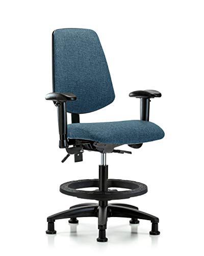 LabTech sjedeća LT42274 stolica sa srednjom klupom, tkanina, najlonska baza sa srednjim leđima, crni prsten za stopala, klizi, plava