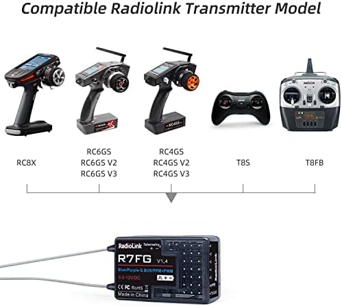 Radiolink 2.4 Ghz R7FG 7 kanala žiro prijemnik, Voltage telemetrija kontrola dugog dometa, Water-Splash RX za RC sistem Radio kontrolera za Auto Gusjeničare RC4GS V2 V3 /RC6GS V2 V3