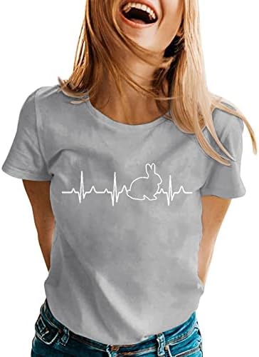 Slatke zečje grafičke majice za žene kratki rukav o-izrez štampane majice tinejdžerke praznična bluza Daily Spring